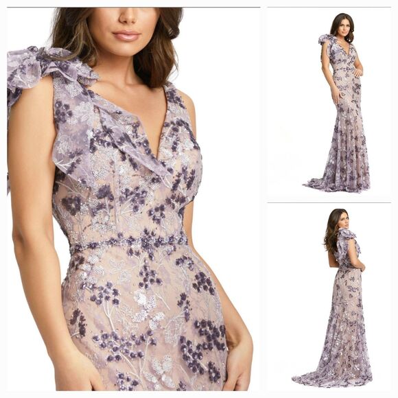 New Mac Duggal 79301 Amethyst Embroidered & Sequin Mesh & Lace Mermaid Gown  (8) - Picture 1 of 16